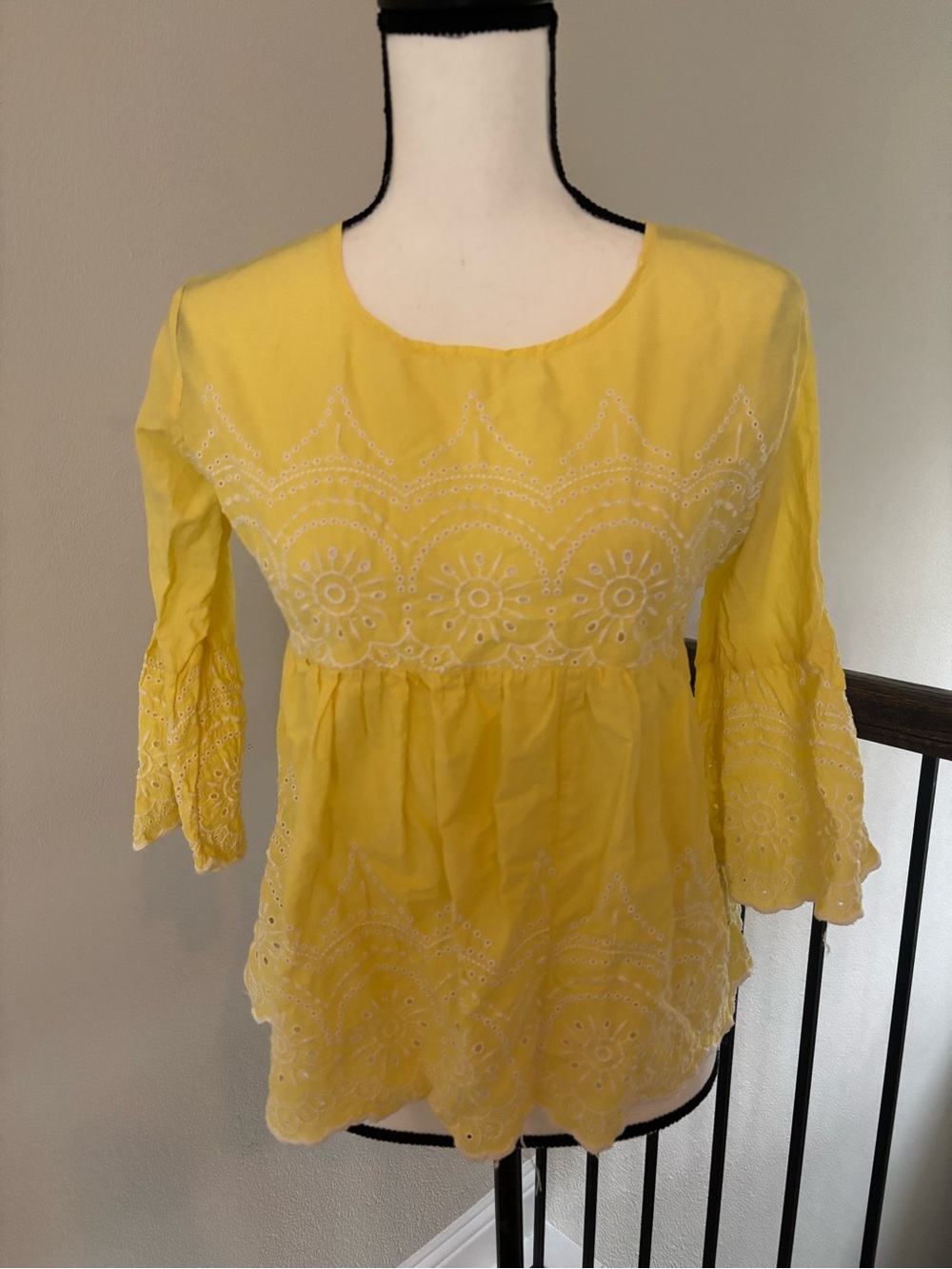 Yellow Embroidered Peasant Top - Women's Lightweight Tunic
